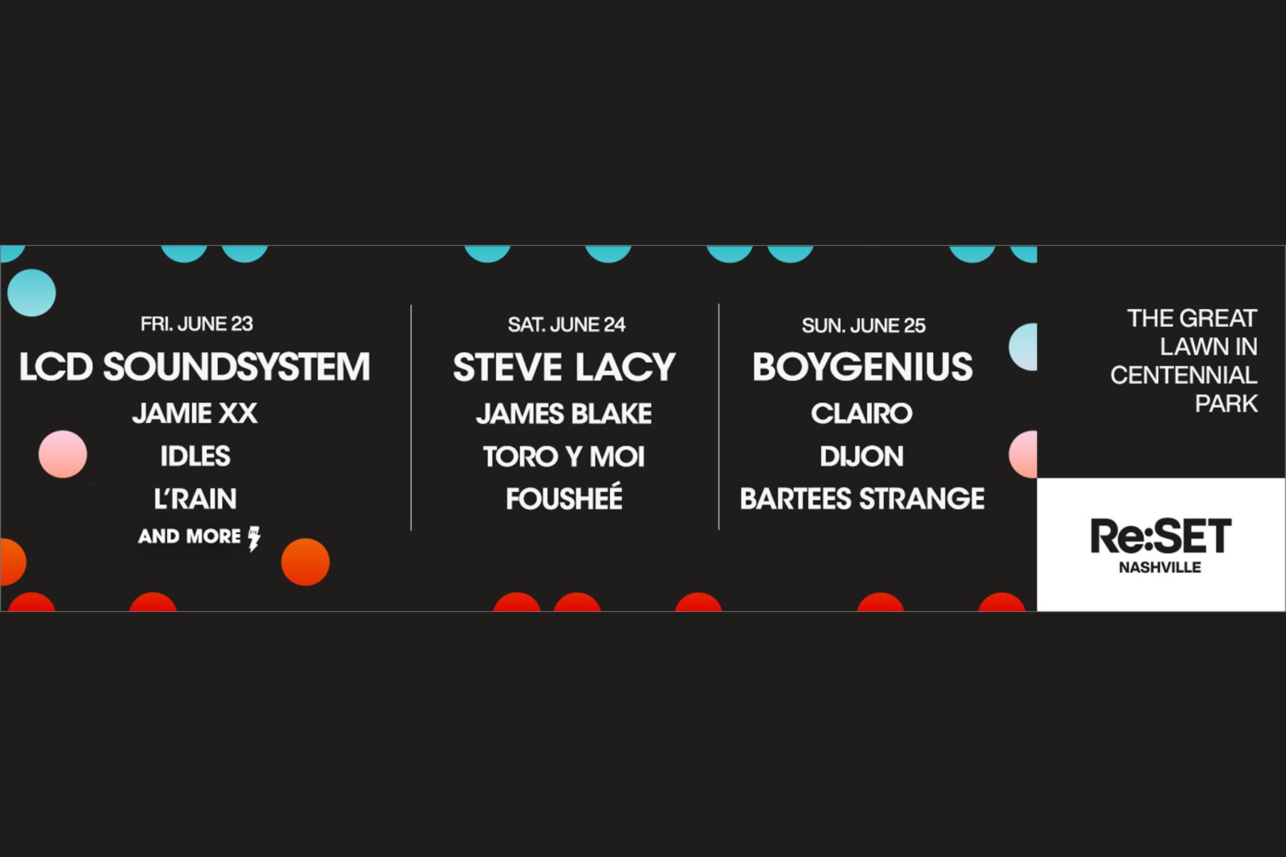 Re:SET Concert Series Coming to Centennial Park June 23-25 with LCD Soundsystem, boygenius, Steve Lacy, & More!